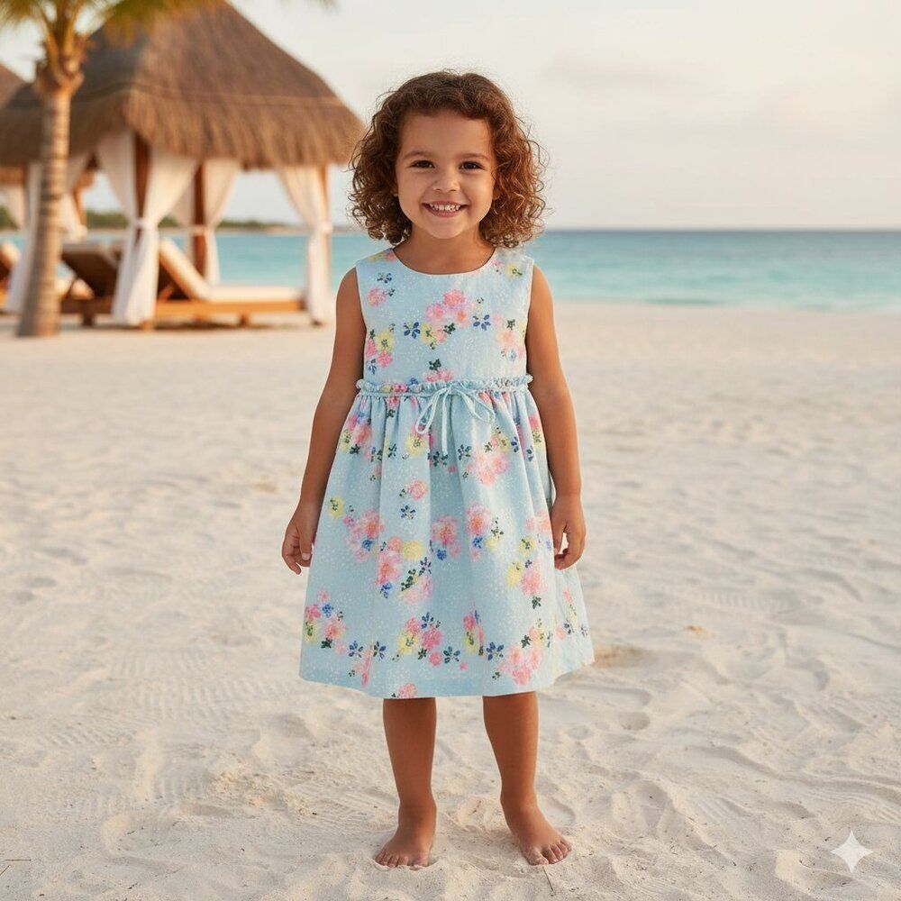 Blueberi Boulevard Blue Floral Lace Dress - Ribbon Bow - Size 3T - Back Cutout